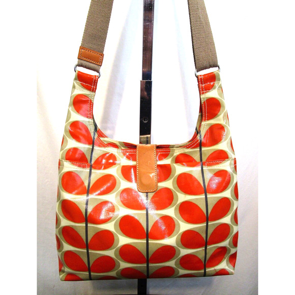 Orla Kiely Orange Stem Print Coated Canvas Midi Sling Crossbody Purse - Picture 1 of 11